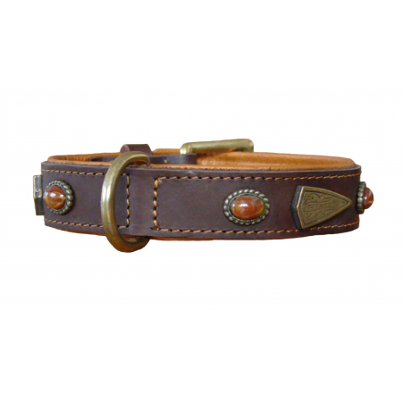 Zgardă de lux pentru caini , din piele naturala si chihlimbar