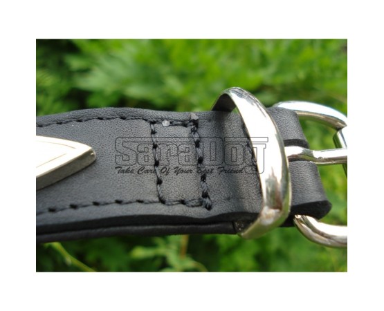 Zgarda de lux pentru caini din piele naturala si cristale Swarovski albe