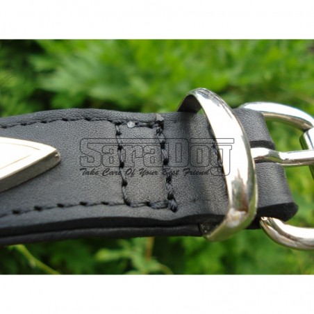 Zgarda de lux pentru caini din piele naturala si cristale Swarovski albe