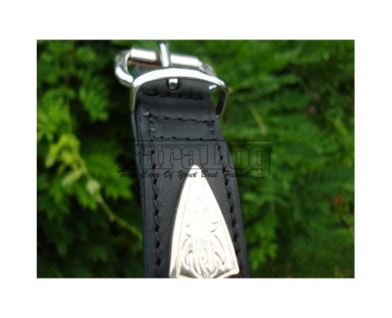 Zgarda de lux pentru caini din piele naturala si cristale Swarovski albe