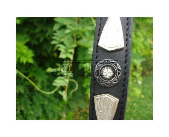 Zgarda de lux pentru caini din piele naturala si cristale Swarovski albe