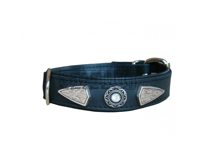 Zgarda de lux pentru caini din piele naturala si cristale Swarovski albe