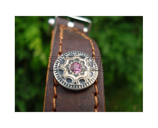 Zgardă de lux pentru caini , din piele naturala şi cristale Swarovski roz 