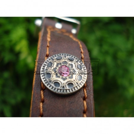 Zgardă de lux pentru caini , din piele naturala şi cristale Swarovski roz 