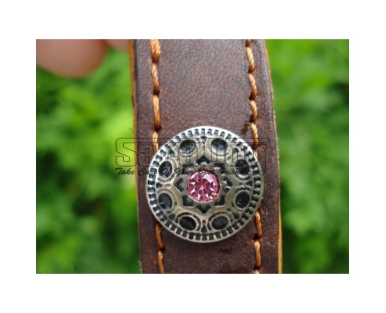 Zgardă de lux pentru caini , din piele naturala şi cristale Swarovski roz 