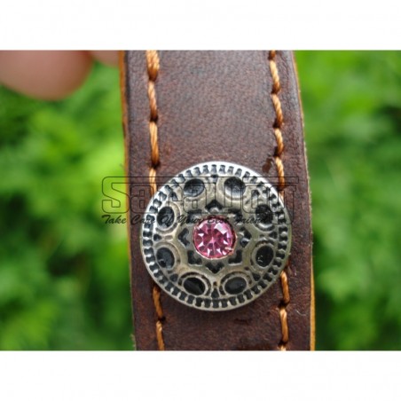 Zgardă de lux pentru caini , din piele naturala şi cristale Swarovski roz 