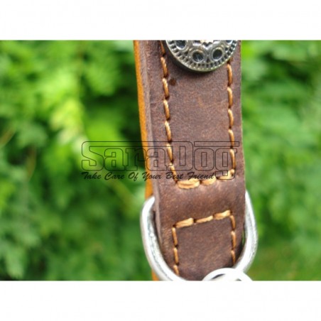 Zgardă de lux pentru caini , din piele naturala şi cristale Swarovski roz 