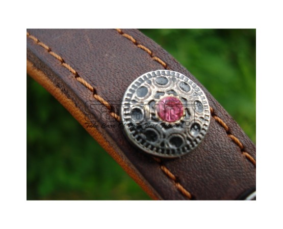 Zgardă de lux pentru caini , din piele naturala şi cristale Swarovski roz 