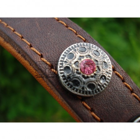 Zgardă de lux pentru caini , din piele naturala şi cristale Swarovski roz 