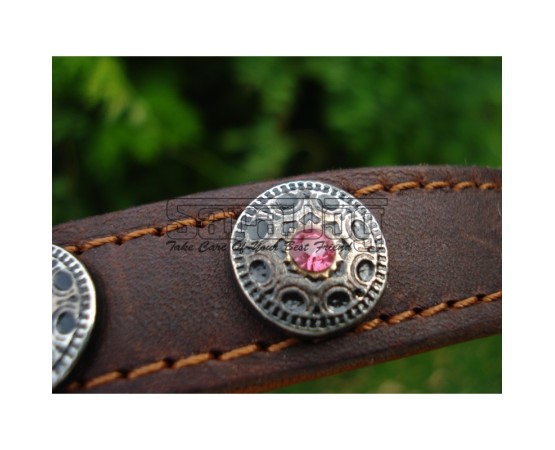 Zgardă de lux pentru caini , din piele naturala şi cristale Swarovski roz 