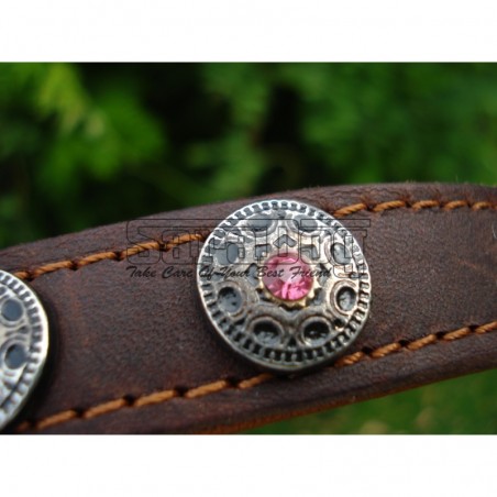 Zgardă de lux pentru caini , din piele naturala şi cristale Swarovski roz 