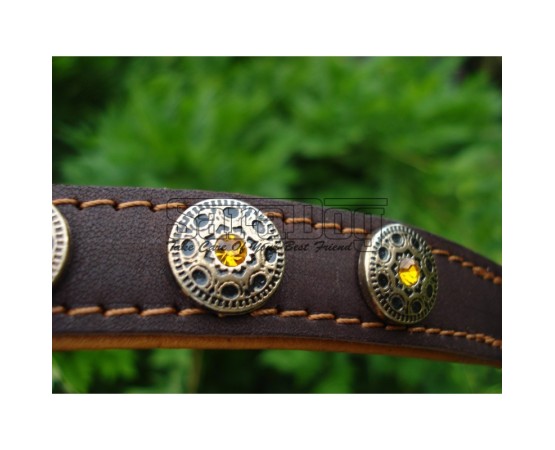 Zgardă de lux pentru caini , din piele naturala cu Cristale Swarovski Galben 