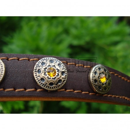 Zgardă de lux pentru caini , din piele naturala cu Cristale Swarovski Galben 