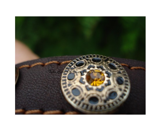 Zgardă de lux pentru caini , din piele naturala cu Cristale Swarovski Galben 