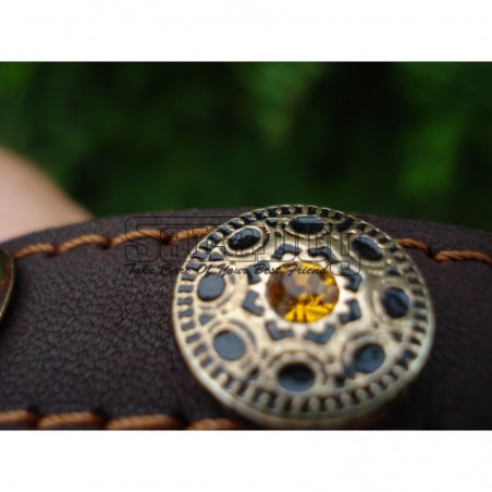 Zgardă de lux pentru caini , din piele naturala cu Cristale Swarovski Galben 