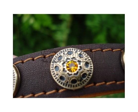 Zgardă de lux pentru caini , din piele naturala cu Cristale Swarovski Galben 