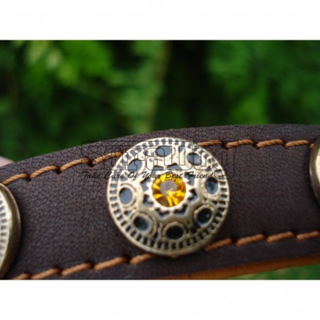 Zgardă de lux pentru caini , din piele naturala cu Cristale Swarovski Galben 