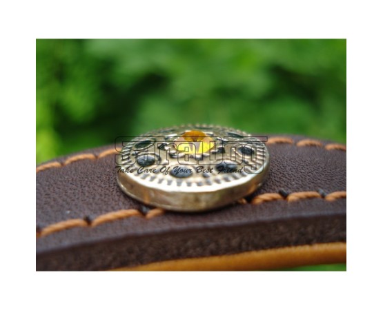 Zgardă de lux pentru caini , din piele naturala cu Cristale Swarovski Galben 