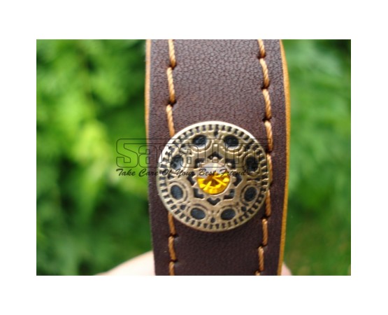 Zgardă de lux pentru caini , din piele naturala cu Cristale Swarovski Galben 