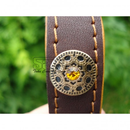 Zgardă de lux pentru caini , din piele naturala cu Cristale Swarovski Galben 