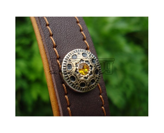 Zgardă de lux pentru caini , din piele naturala cu Cristale Swarovski Galben 