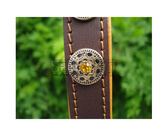 Zgardă de lux pentru caini , din piele naturala cu Cristale Swarovski Galben 