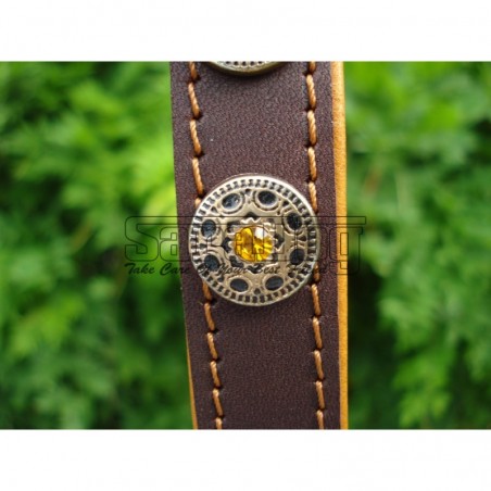 Zgardă de lux pentru caini , din piele naturala cu Cristale Swarovski Galben 