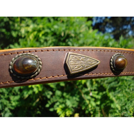 Zgardă de lux pentru caini , din piele naturala si chihlimbar