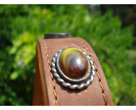 Zgardă de lux pentru caini , din piele naturala si chihlimbar