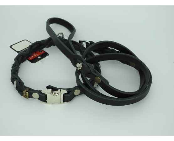 Set zgarda si lesa pentru caini , din piele naturala