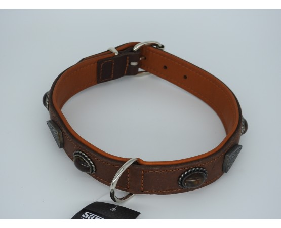 Zgardă de lux pentru caini , din piele naturala si chihlimbar