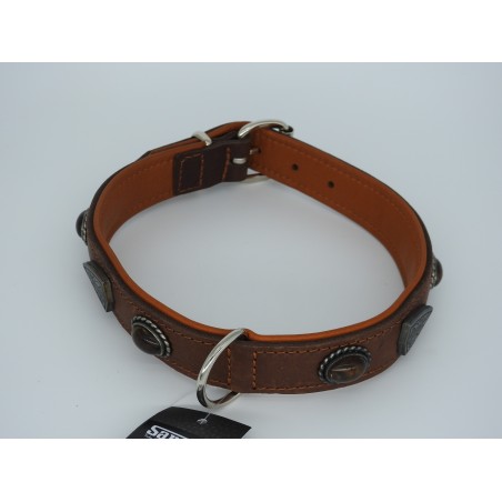 Zgardă de lux pentru caini , din piele naturala si chihlimbar