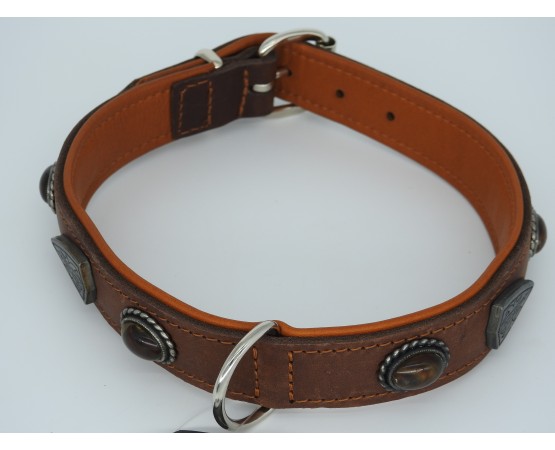 Zgardă de lux pentru caini , din piele naturala si chihlimbar