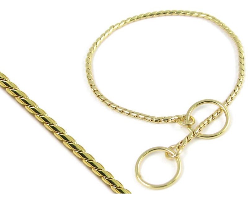 Zgarda strangulanta snake pentru caini , din alama placata cu aur 24 k , 3,5 mm