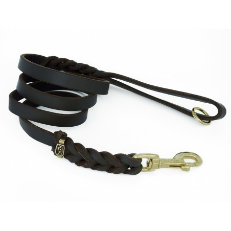Lesa pentru caini din piele naturala fett cu capete impletite si inel