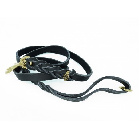 Lesa pentru caini din piele naturala fett cu capete impletite si inel