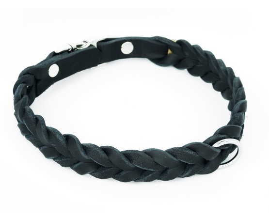 Zgarda impletita din piele naturala pentru caini prevazuta cu prindere rapida