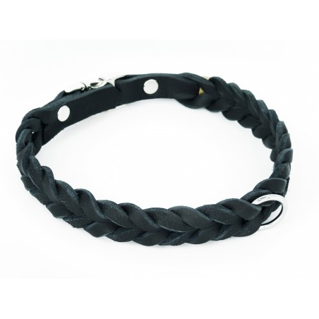 Zgarda impletita din piele naturala pentru caini prevazuta cu prindere rapida