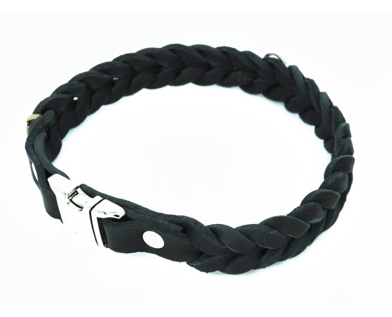 Zgarda impletita din piele naturala pentru caini prevazuta cu prindere rapida