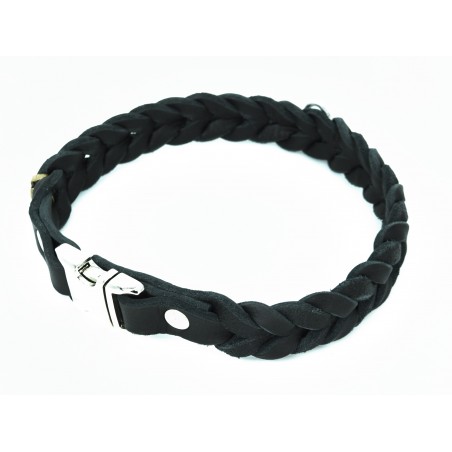 Zgarda impletita din piele naturala pentru caini prevazuta cu prindere rapida