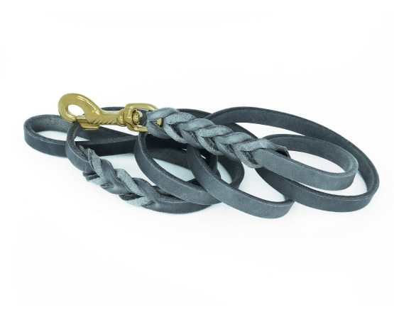 Lesa din piele naturala fett pentru caini impletita la capete