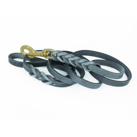 Lesa din piele naturala fett pentru caini impletita la capete