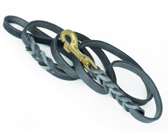 Lesa din piele naturala fett pentru caini impletita la capete