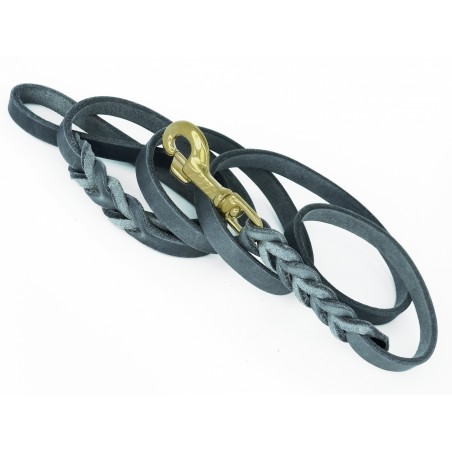 Lesa din piele naturala fett pentru caini impletita la capete