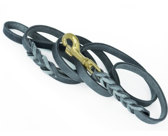 Lesa din piele naturala fett pentru caini impletita la capete