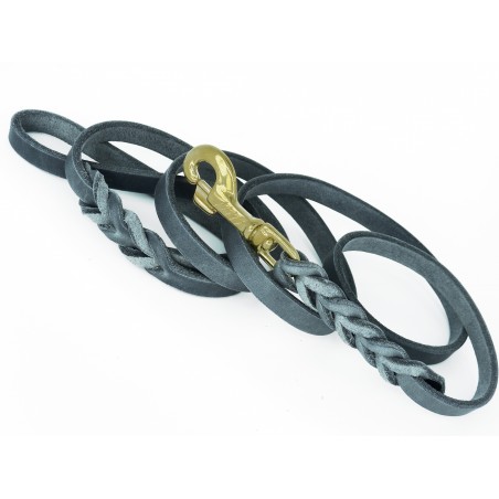 Lesa din piele naturala fett pentru caini impletita la capete